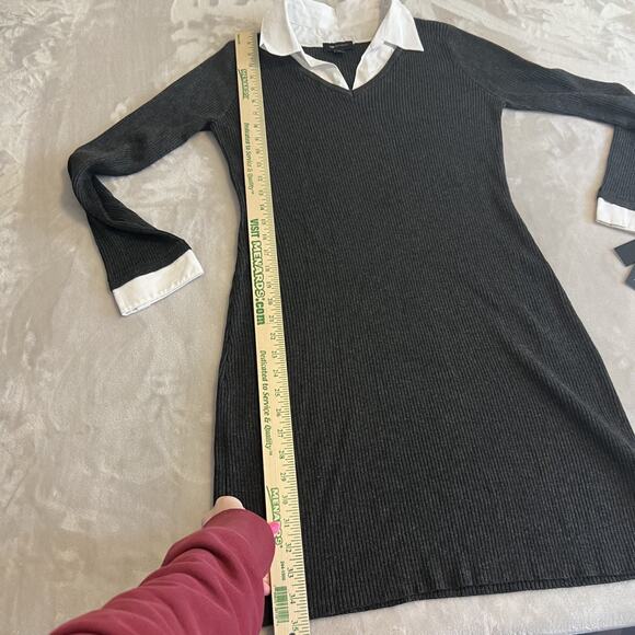 Layered V-Neck Sweater Dress Womens XL Grey Fitted Ribbed Preppy Old Money Chic - Picture 6 of 11